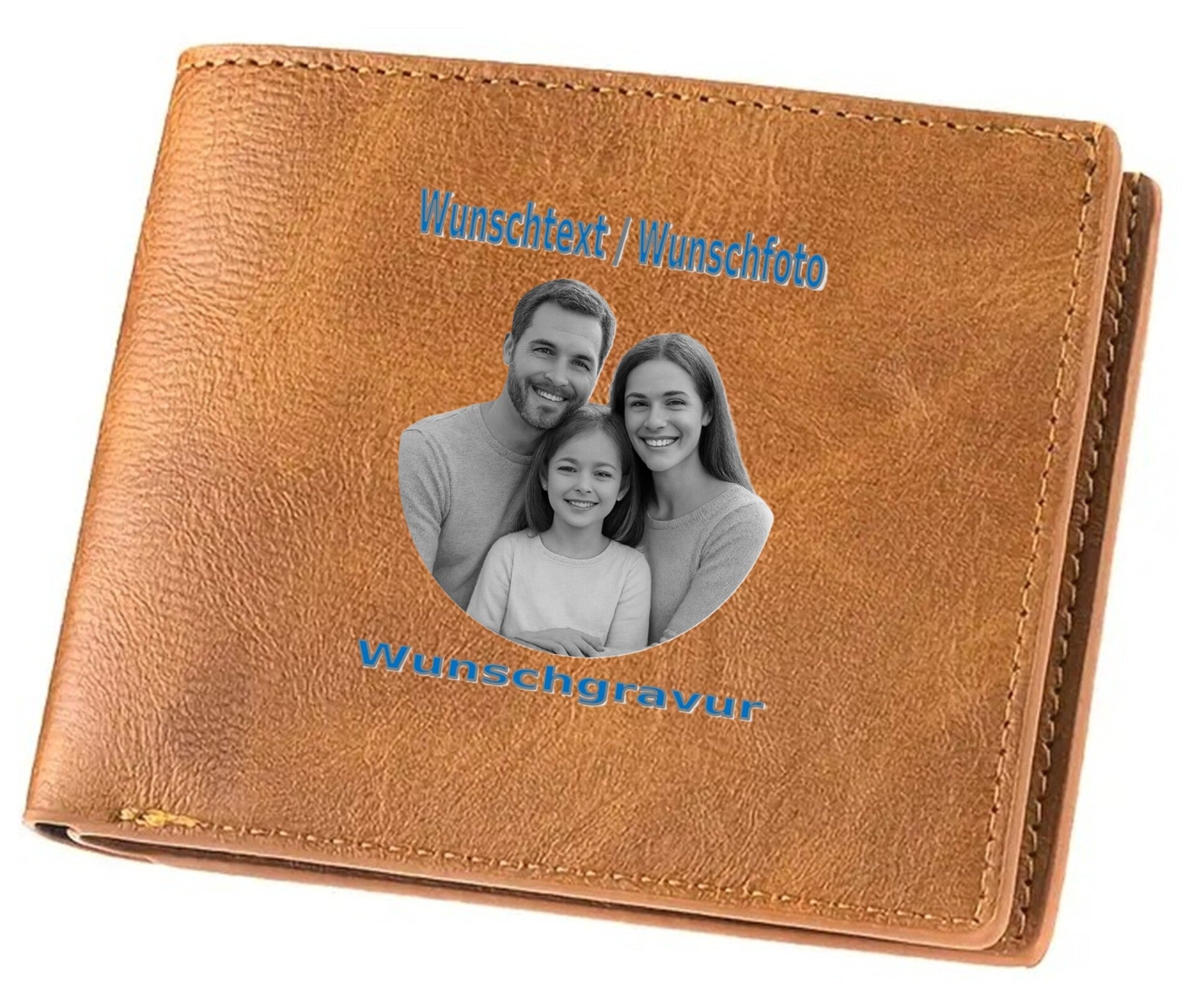 Ledergeldtasche mit Wunschgravur Hellbraun
