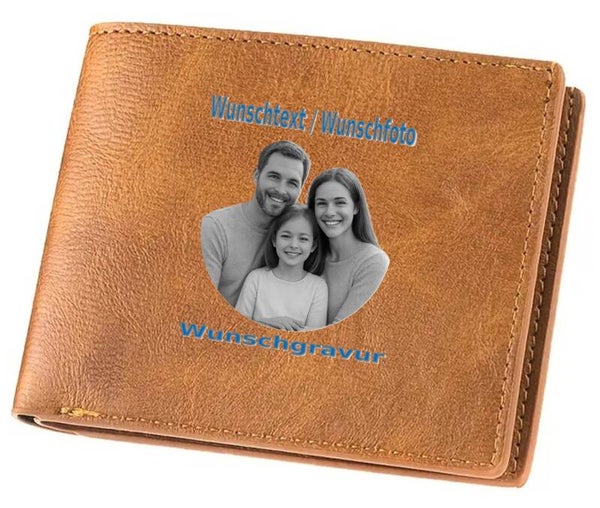 Ledergeldtasche mit Wunschgravur Hellbraun