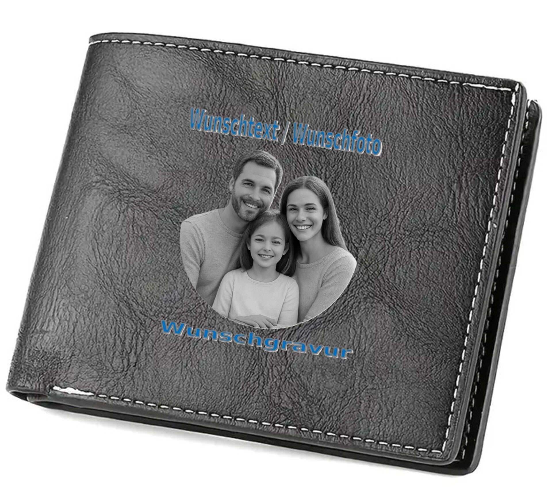 Ledergeldtasche mit Wunschgravur Schwarz