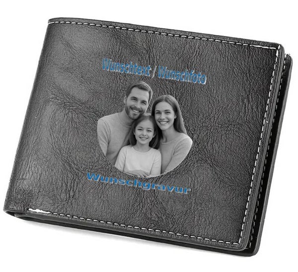 Ledergeldtasche mit Wunschgravur Schwarz
