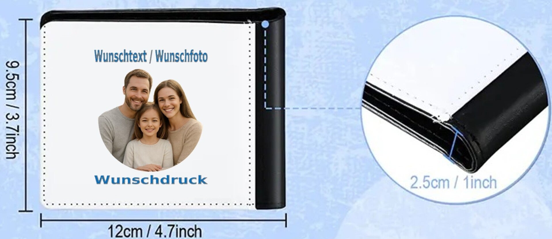 Ledergeldtasche mit Wunschdruck Schwarz