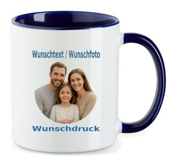 Tasse mit Wunschdruck Blau / Weiß TNW