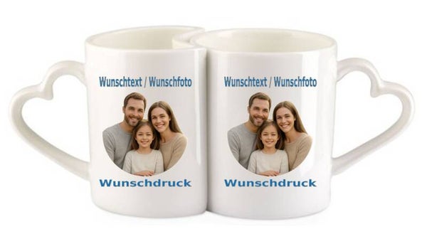 Tasse Herzgriff 2er Set mit Wunschdruck TNW