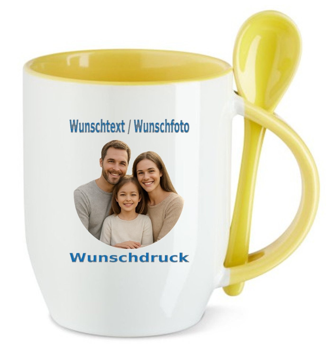 Tasse Inkl Löffel mit Wunschdruck Gelb / Weiß TNW