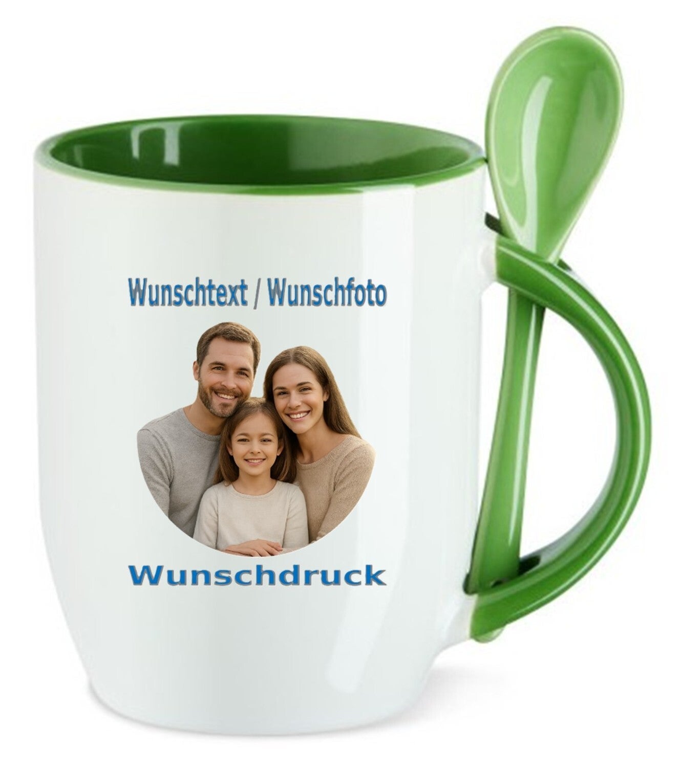 Tasse Inkl Löffel mit Wunschdruck Grün / Weiß TNW