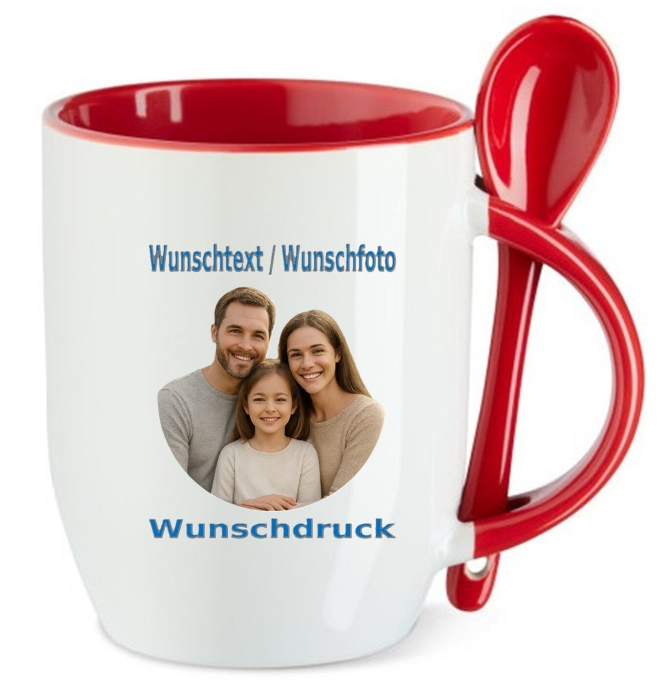 Tasse Inkl Löffel mit Wunschdruck Rot / Weiß TNW
