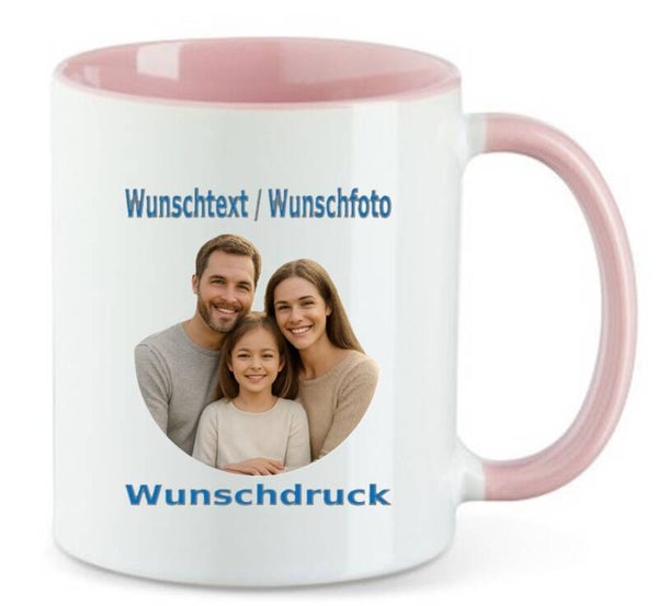 Tasse mit Wunschdruck Pink / Weiß TNW