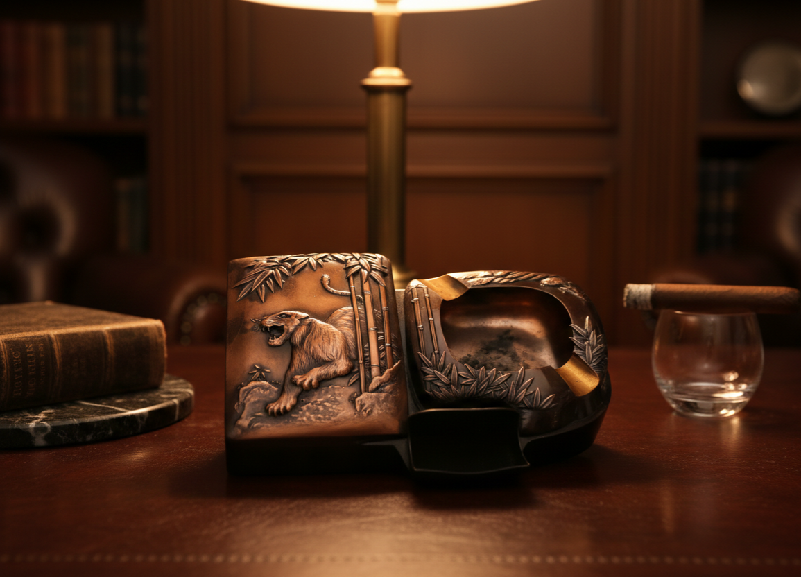 Occupied Japan brass and Copper smoking set