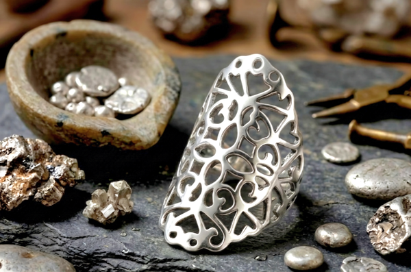 Vintage Rare Designer 'Sezgin Jewels' 925 Shield Statement Ring