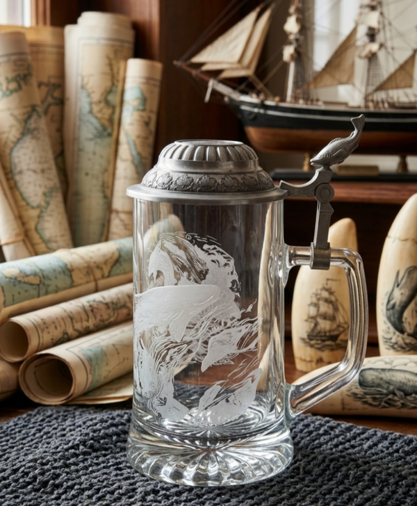 1960s German Glass & Pewter Beer Stein