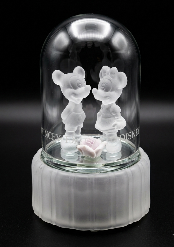 Walt Disney Minnie & Mickey Glass Cloche Musical Figurines