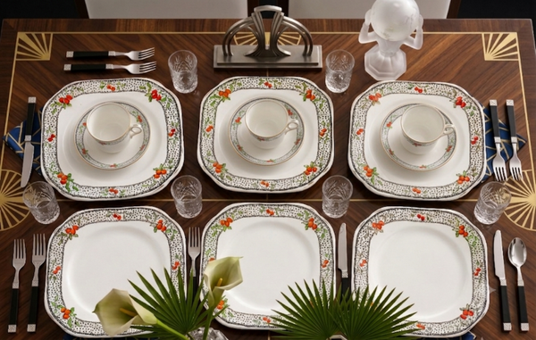 Art Deco set of 6 Gladstone side plates and 3 cups & saucers