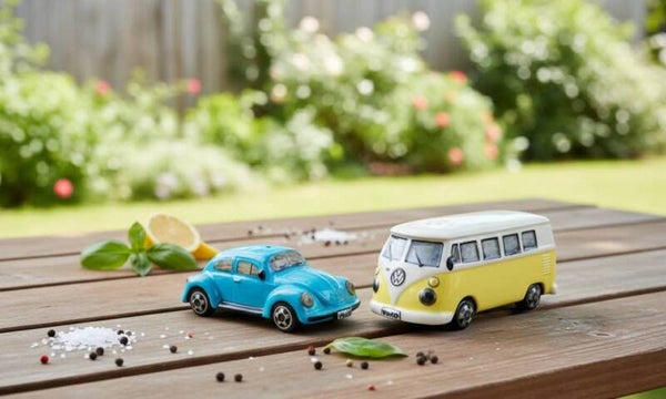 Vintage 1990's VW Camper Van & Beetle Car Salt & Pepper Pots