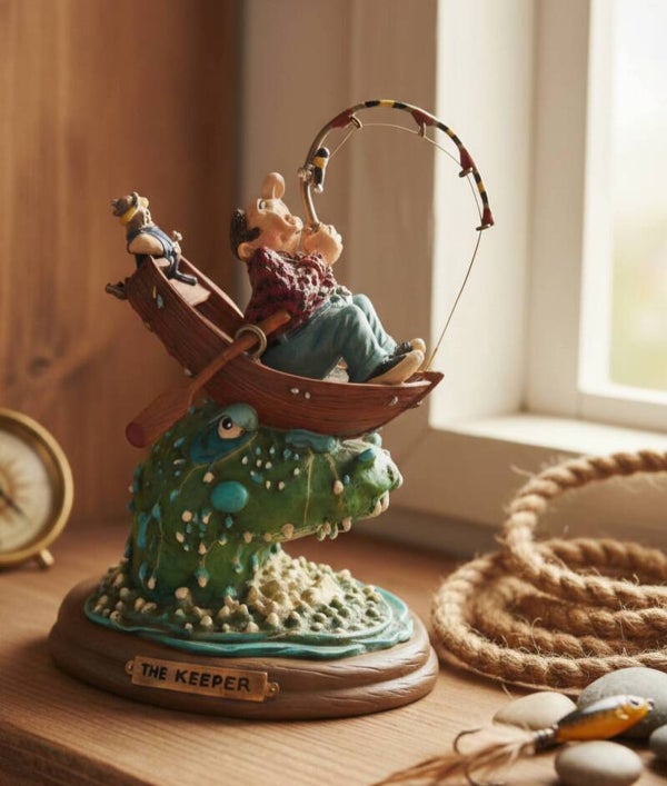 1990s  Rare Resin Fisherman Sculpture by Gary Patterson.  The Keeper