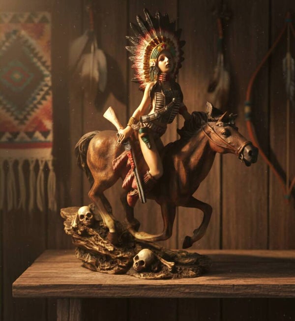 Vintage 1990s Native American Warrior Resin Sculpture