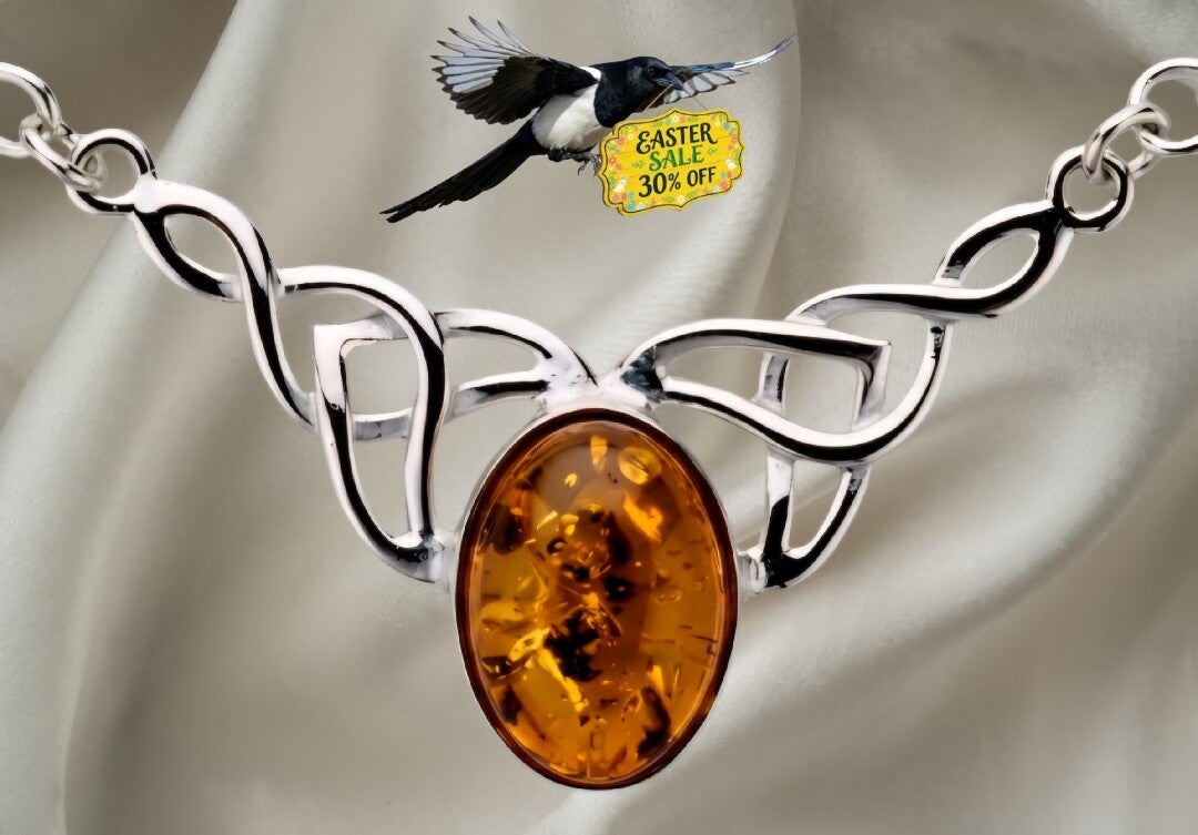 Vintage 925 celtic amber necklace