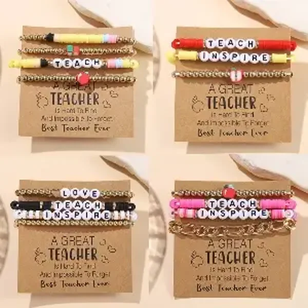 Teacher's Day Gift Inspirational English Letter Bracelet Colorful Soft Clay Bracelet Teacher Bracelet