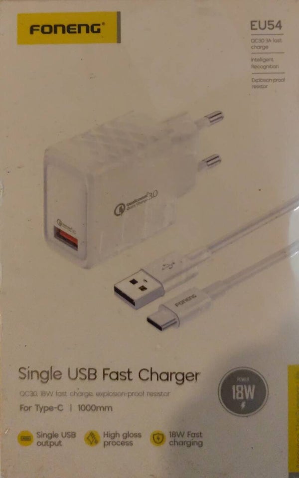 Chargeur USB-A 18W + Câble USB-C Foneng