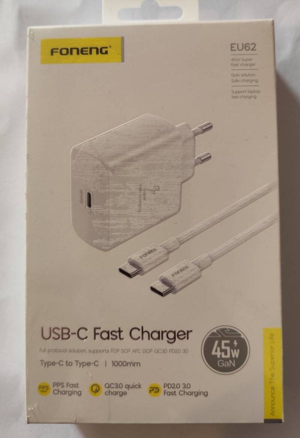 Chargeur USB-C 45W + Câble USB-C / USB-C Foneng