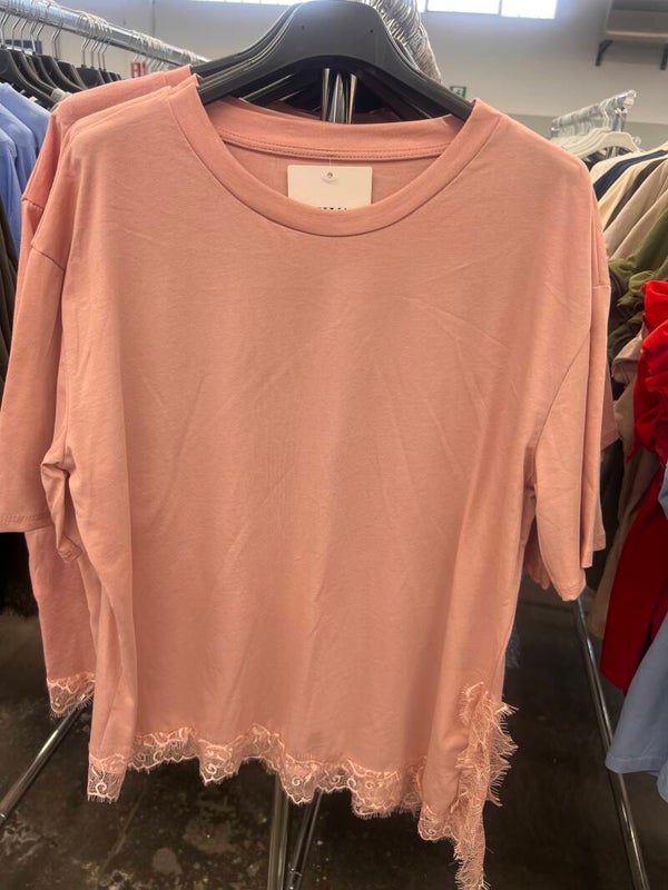 T-shirt cotone con pizzo
