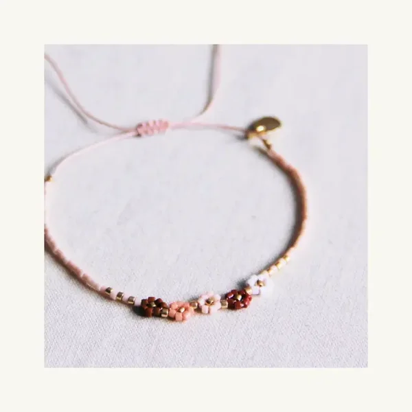 Miyuki armbandje met 5 mini daisy flowers Mix Nude