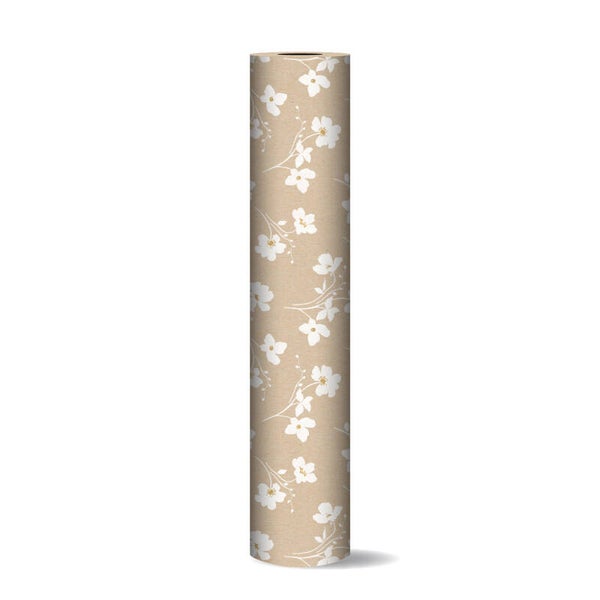Cadeaupapier - Classis Flowers kraft/wit
