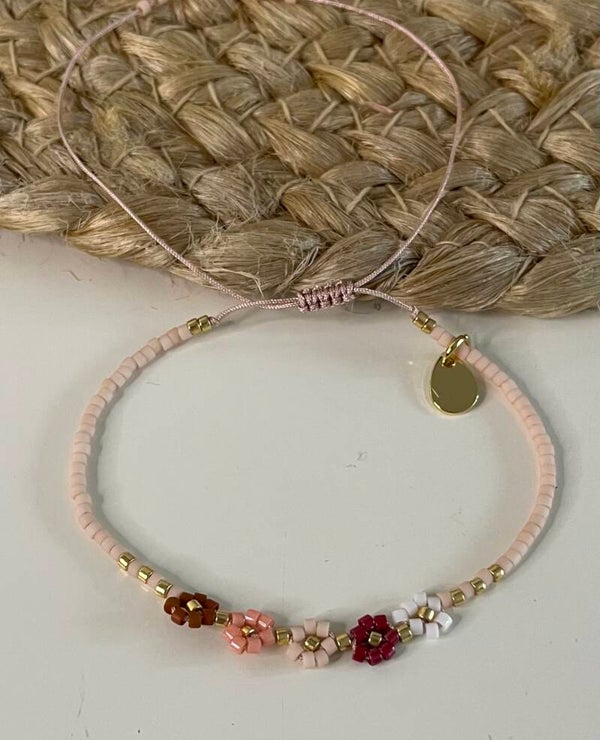 Miyuki armbandje met 5 mini daisy flowers Mix Nude