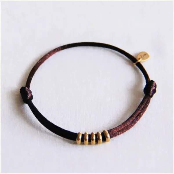 Satijnen armbandje met ringen Donkerbruin-Goud