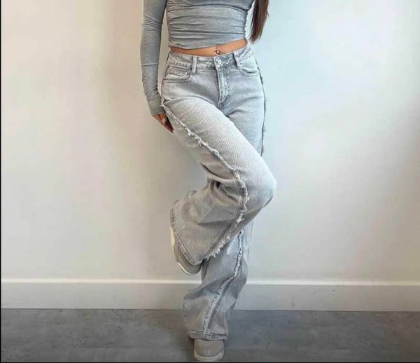 Grey Fray Jeans - Mid Waist