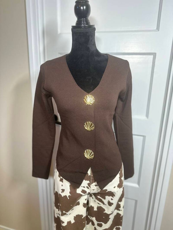 Bruine Top met Gouden Knopen