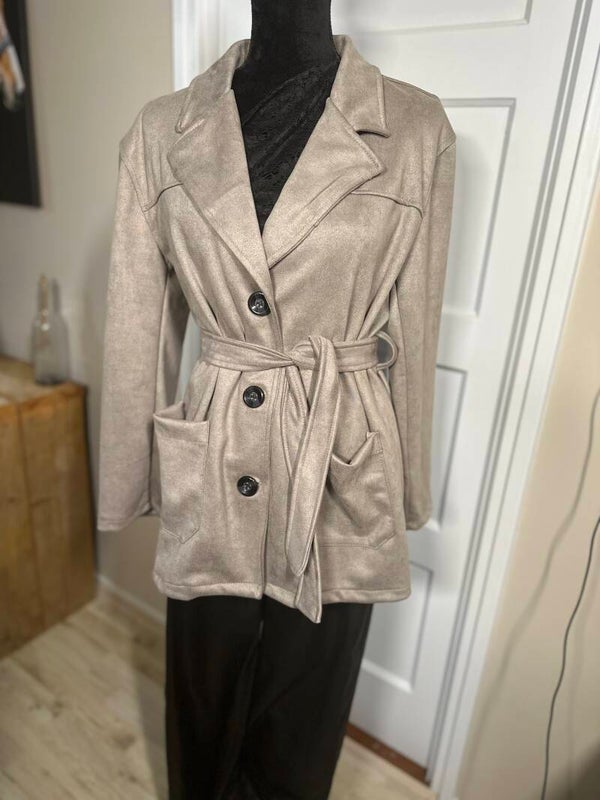 Suèdelook Jas met Ceintuur – Taupe