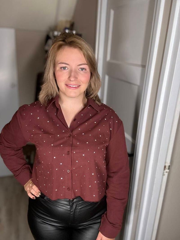 Roodbruine Blouse met Strass Steentjes