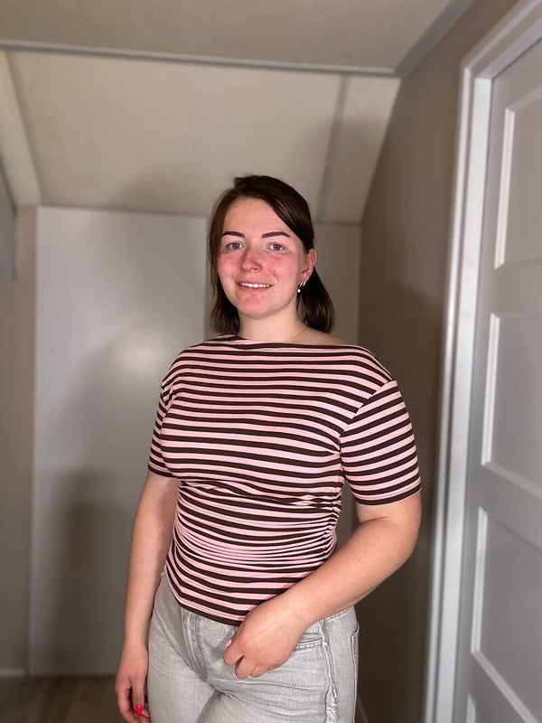 Gestreepte top roze/bruin met plooien