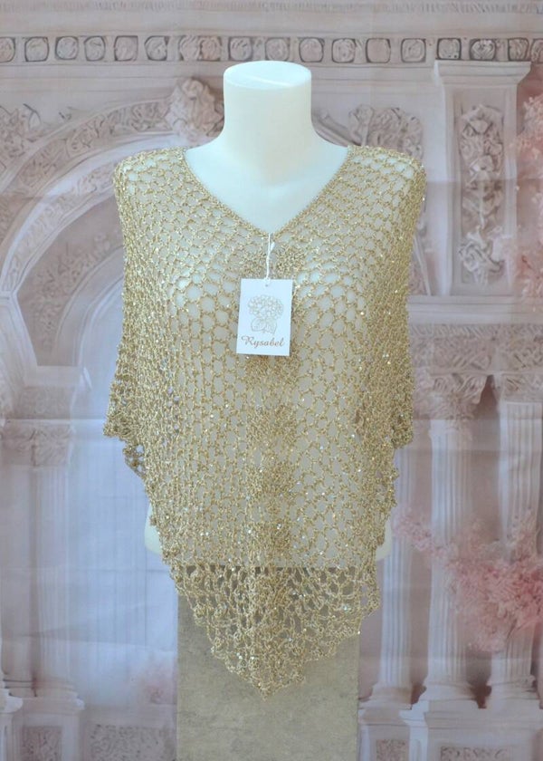 Elegante poncho met pailletten – goudkleurig & licht