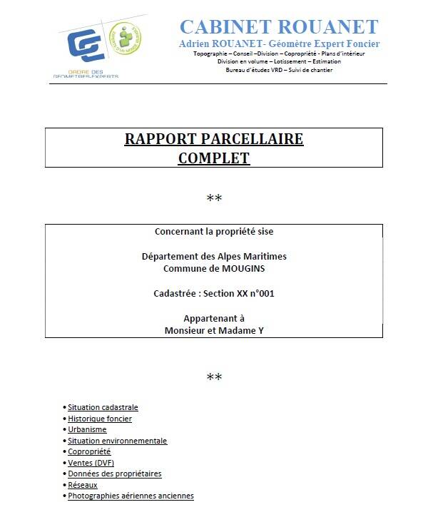 Rapport complet de renseignements d'urbanisme