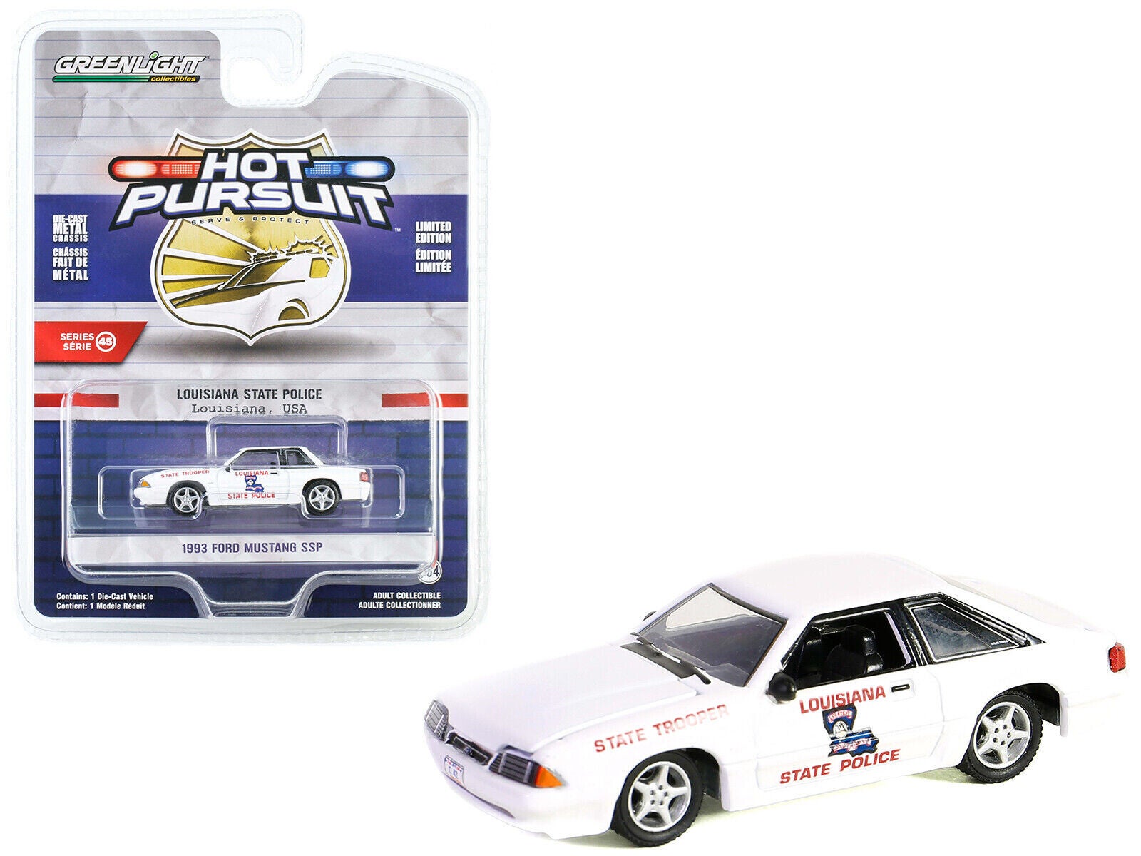 1993 Ford Mustang SSP Louisiana State Police 1/64 Die cast Model - Greenlight Limited Edition 43030C