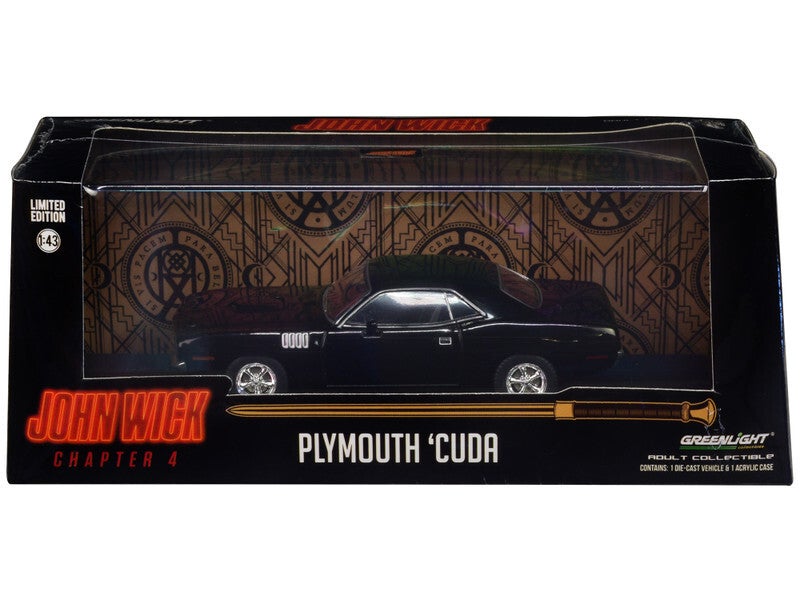 1971 Plymouth Barracuda Black John Wick 4 1/43 Scale Diecast Model 86641
