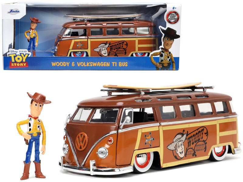 Volkswagen T1 Bus Toy Story Woody Figurine W/Surfboard 1/24 Scale Diecast 33176
