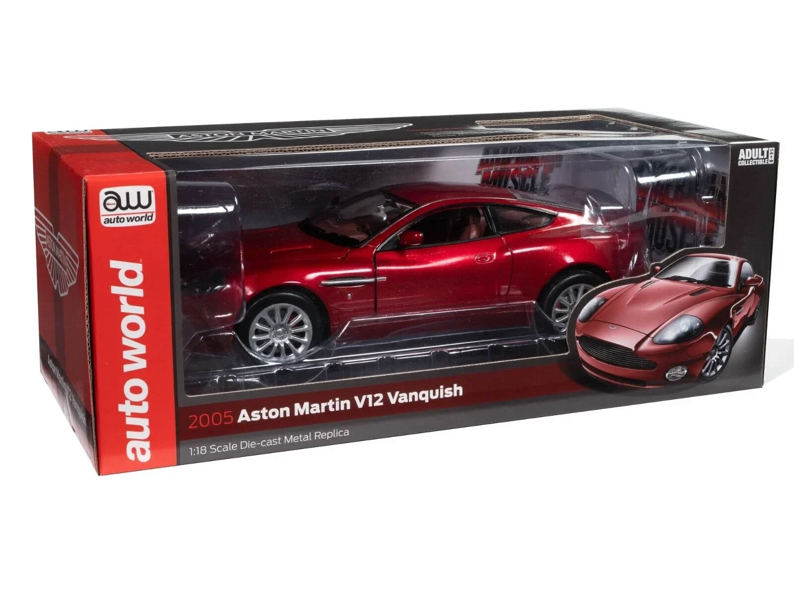 2005 Aston Martin V12 Vanquish RHD Toro Red Mica 1:18 Scale Die cast Model by Auto World AW301