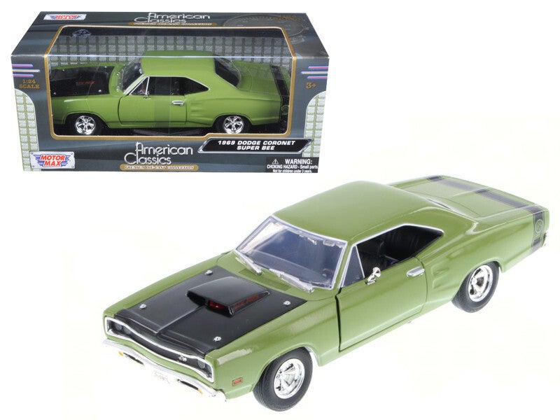 1969 Dodge Coronet Super Bee Green 1:24 Scale Die cast Model Car by Motormax - Vintage Muscle Vehicle 73315