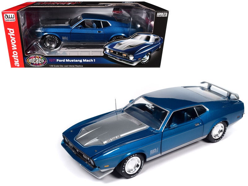 1971 Ford Mustang Mach 1 Blue 1/18 Scale Diecast Model AMM1335