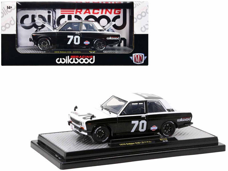 1970 Datsun 510 #70 Black & White Wilwood 1/24 Scale Die cast Model Car by M2 Machines (Limited Edition) 40300-114B