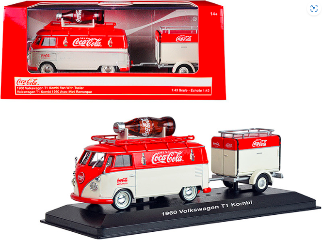 1960 Volkswagen Kombi Van W/Trailer Coca-Cola 1/43 Scale Diecast 443060