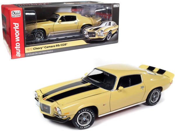 1972 Chevrolet Camaro RS Z28 Cream Yellow Die cast Model Car 1:18 Scale Limited Edition by Auto World AMM1311