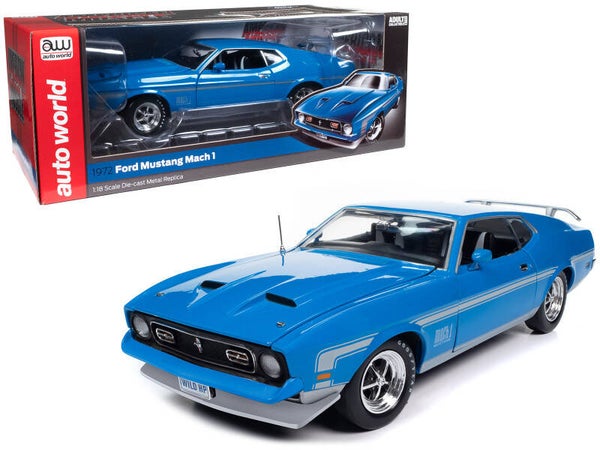 1972 Ford Mustang Mach 1 Grabber Blue 1:18 Scale Die cast Model - Limited Edition by AutoWorld AMM1314