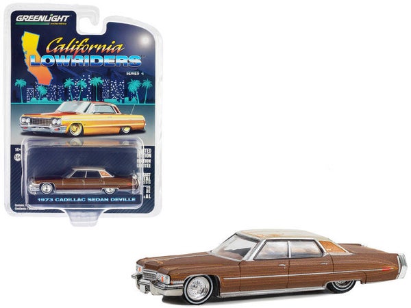 1973 Cadillac Sedan De Ville Lowrider Die cast Model Car - 1/64 Scale Dark Brown Greenlight Limited Edition 63050E