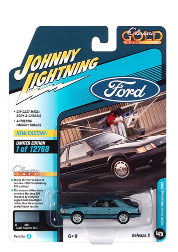 1986 Ford Mustang SVO Blue 1/64 Scale Die cast Model Car by Johnny Lightning - Vintage Collectible JLCG029-JLSP247A