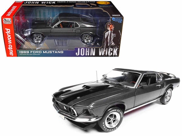 1969 Ford Mustang Dark Gray John Wick 1/18 Scale Diecast Model AWSS145