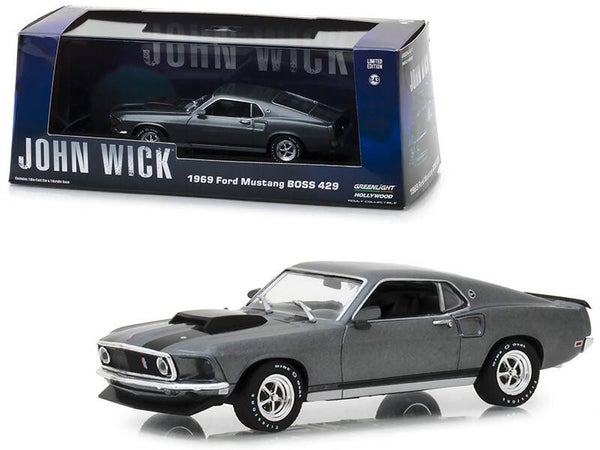 1969 Ford Mustang Boss 429 Gray John Wick 1/43 Scale Diecast Model 86540