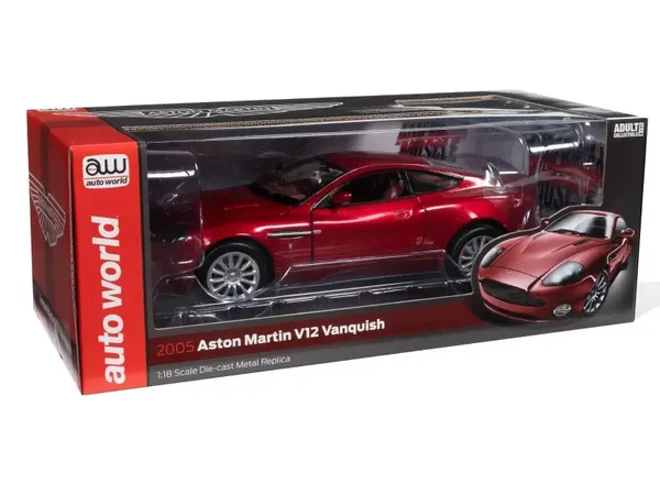 2005 Aston Martin V12 Vanquish RHD Toro Red Mica 1:18 Scale Die cast Model by Auto World AW301
